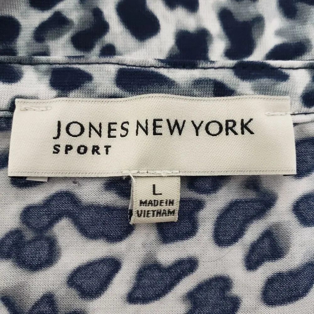Jones New York Sport Womens Tunic Top Large Animal Print Pockets Split V Neck